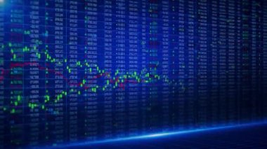 4k animasyon borsa saatleri grafikler ve grafiklerle dolu. Dijital fiyatlar değişiyor. Finans, iş geliştirme. Finansal endeksler şifreli para bitcoin BTC kripto ticaretini değiştirir. yatırımcı analizi