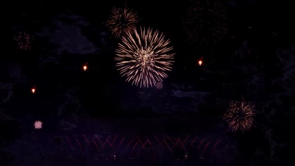 Schöne Feier Gruß Feuerwerk Bunte Feuerwerk Abstrakten Hintergrund Jubiläum Feier — Stockvideo