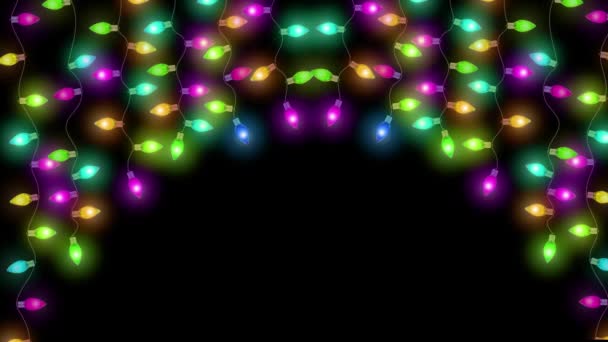 String Von Bunten Glühbirnen Looping Weihnachten Urlaub Thematische Rahmenmuster Blinkende — Stockvideo