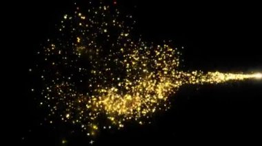 4K 3d Golden Magic Trails partikülleri parıldıyor. Noel Altın Parıltısı. Bokeh ışıkları. Toz festivali, Diwali, Ramazan. 2024 yılbaşı, doğum günü. Ödüllü arka plan. tatil etkinliği, logo başlığı dekorasyonu.
