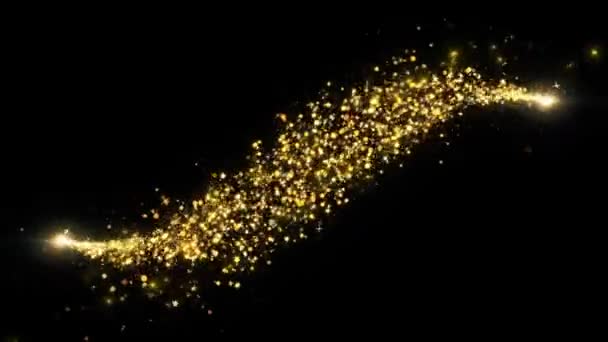 抽象的なクリスマスゴールド粒子ダストトレイル移動背景 高速エネルギー飛行波ラインフラッシュライト パーティクルダストフリッカー ラグジュアリーマジックお祝いの誕生日 イベント ディワリ — ストック動画
