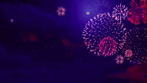 Szilveszter Tűzijáték Ünneplés Hurok Valódi Tűzijáték Háttér Elvont Arany Ragyogó — Stock videók