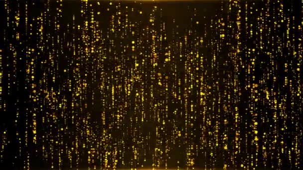 黄金の光と粒子が上昇する背景 粒子の波の段階 高速エネルギー飛行波ラインフラッシュライト パーティクルゴールドダストフリッカー 輝く黄金の粒子スターダスト — ストック動画
