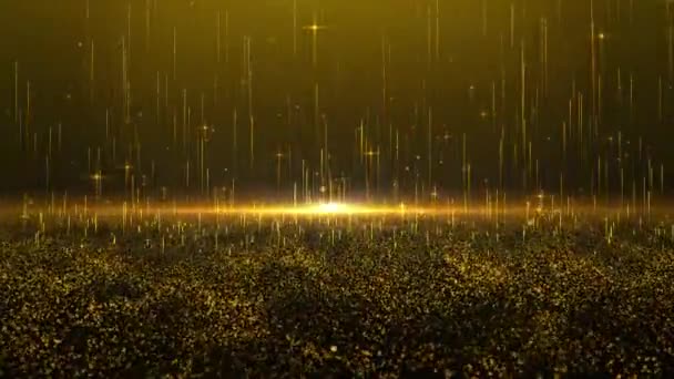 Luz Dourada Partículas Subindo Onda Palco Poeira Luz Subindo Glitter — Vídeo de Stock
