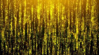 Yanıp sönen altın parçacık çizgileri sürekli yükseliyor, Koyu Kahverengi Hareket, Akış, Parçacık Akıntısı, Dalgalı Çizgiler. Karanlık Gelecek Soyut 3B Geometrik Arkaplan