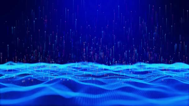 4Kサイバー空間の未来デジタル技術バナー緑青の背景概念技術光効果 抽象技術 革新未来のデータ インターネットネットワーク 愛ビッグデータ 線点接続 — ストック動画