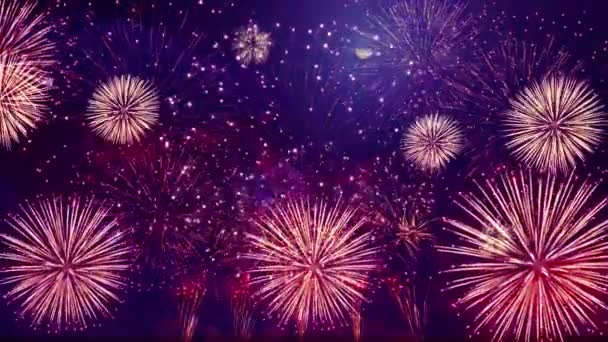 Capodanno Fuochi Artificio Celebrazione Fuochi Artificio Sfondo Brillanti Fuochi Artificio — Video Stock