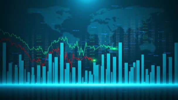 全球股票市场融资业务增长股票市场交易 密码货币技术价格图表指标和数据数字模拟了交易金融和投资概念的模板 — 图库视频影像
