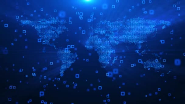 4K3D世界地图与节点线路连接 全球业务 全球通信 新闻报道 即时新闻现场报道 股票市场 具有社交网络的数字数据网络技术 — 图库视频影像