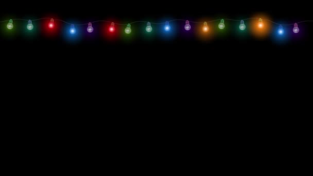 Christmas Garland Transparent Background Glowing Color Light Bulbs Sparkles Xmas — Stock Video