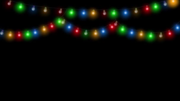 Glühbirnen Borte Weihnachtsurlaub Thematische Rahmenmuster Leuchtende Lichter Party Weihnachten Neujahr — Stockvideo