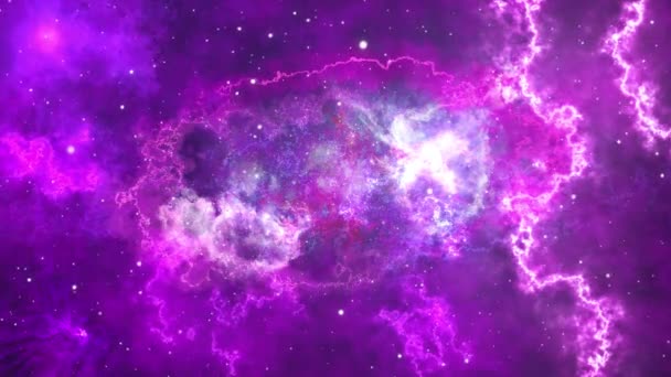 3D輝く星雲や星を飛んでいるアニメーション宇宙は 星や天の川銀河の集まりを通過します 星雲や雲や星々 無限の宇宙銀河 — ストック動画
