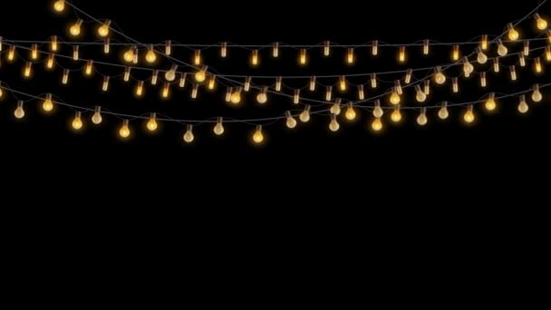Christmas Garland Transparent Background Glowing Color Light Bulbs Sparkles Xmas — Stock Video