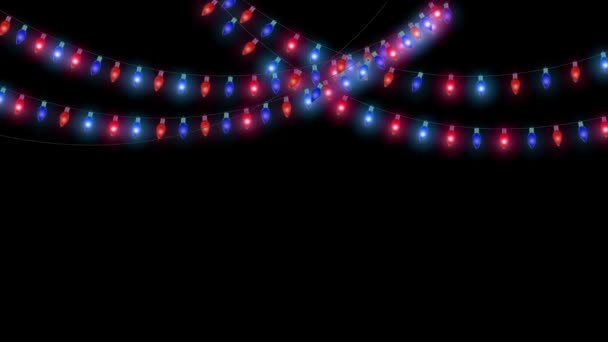 Лампочки Бордюр Різдвяний Святковий Тематичний Візерунок Рамки Світяться Вогні Вечірка — стокове відео
