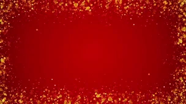 Videohintergrund Frohe Weihnachten Grußkarte Schimmernde Glitzerteilchen Konfettilicht Fallende Schneeflocken Und — Stockvideo