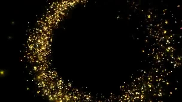 Χρυσαφένια Λάμψη Σωματίδια Φωτεινών Κύκλων Λάμπουν Μονοπάτι Σκόνης Αφρώδης Λάμψη — Αρχείο Βίντεο