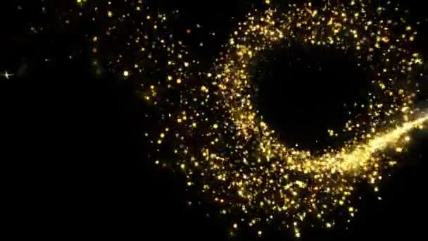 Gouden Glitter Lichtcirkel Deeltjes Schitteren Stofspoor Sprankelende Glans Gloeigolf Magic — Stockvideo