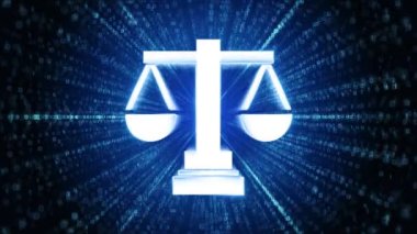 Justice Icon Dijital Siber Uzay Döngüsü Teknoloji Tünel Animasyonu. Çalışma hukuku, Avukat, Hukuk Avukatı, Toplum mevzuatını temsil eden hukuki danışmanlık hukuku sembolü ve eşit hak veya hukuki bir avukat