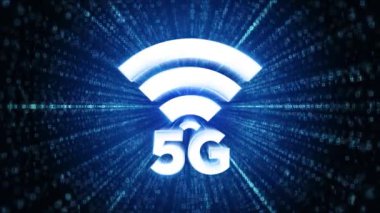5G Icon Dijital Siber Uzay Döngüsü Teknoloji Tünel Animasyonu. Ağ kablosuz internet kablosuz internet bağlantısı ve bunun gibi şeyler. Akıllı şehir ve iletişim. Yüksek hız, geniş bant telekomünikasyon.