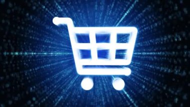 Alışveriş Arabası Simgesi Dijital Siber Uzay Döngüsü Teknoloji Animasyonu. Online alışveriş küresel pazarlar çevrimiçi elektronik perakende e-ticaret kablosuz
