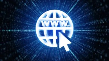 WWW Globe Icon Dijital Sanal Uzay Döngüsü Teknoloji Tünel Animasyonu. İnternet, küresel iletişim küresel bağlantılar. Dünya Çapında Ağ. İnternet ve bağlantılar. İnternet siteleri. Web protokolü kullanır,