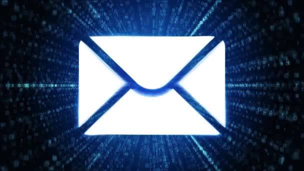 電子メールアイコンデジタルサイバー宇宙ループ技術トンネルアニメーション メール メッセージフラットアイコン 光る導かれたライト メール ボックスの電子メールのビジネス概念 — ストック動画
