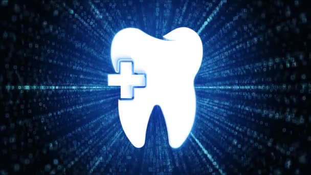 Teeth Icon Digital Cyber Space Loop Technology Tunnel Animation Dente — Vídeo de Stock