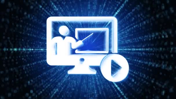 Ikona Learningu Cyfrowa Cyberpętla Technologiczna Tunelu Animacja Learning Wirtualnym Ekranie — Wideo stockowe