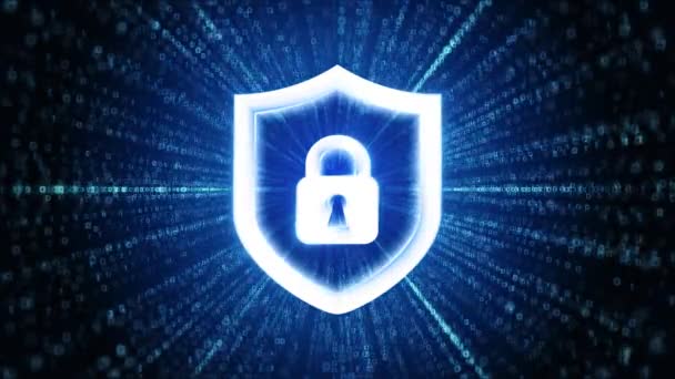 Shield Cyber Security Icon Digital Cyber Space Loop Technology Тунельна — стокове відео