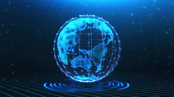 グローバルネットワーク接続とデータ接続コンセプト 世界的なビッグデータクラウド ワールドコネクションライトライン 未来の地球グローブ スライドショー プレゼンテーション トレーラー Sfオープナーに最適 — ストック動画