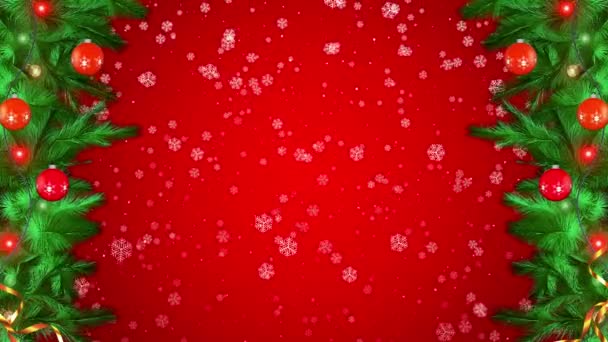 Χριστουγεννιάτικο Δέντρο Εορταστικό Πλαίσιο Κλαδιά Ελάτης Διακοσμήσεις Καραμέλα Αστέρια Φώτα — Αρχείο Βίντεο