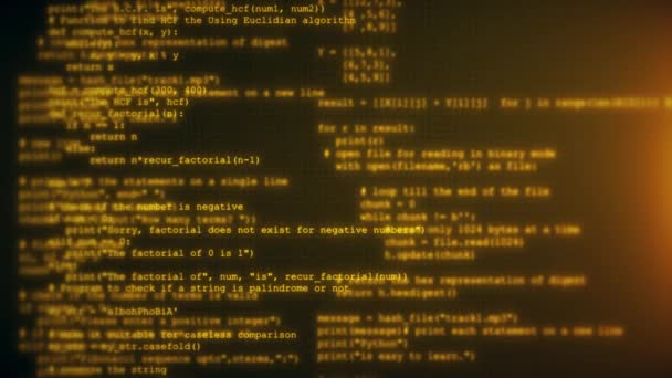 コンピュータ スクリーン ターミナルを実行するプログラミング コード プログラミングとコーディング技術の開発 プログラマー ハッカー 仮想サイバー空間でのビットコインのBtcマイニングと開発 ソースコード — ストック動画