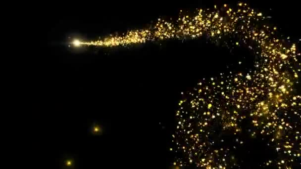 3Dゴールデンシャインクリスマスパーティクルテールライングリッターダスト光フレアライト エネルギー飛行波ライン 魔法の輝く誕生日 記念日 イベント クリスマス フェスティバル ディワリ — ストック動画