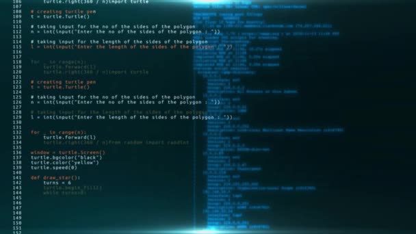 3Dプログラムコードは仮想空間を移動しました データフローアニメーション ソフトウェア開発ハッキング 暗号化されたセキュリティコード ビットコインBtcマイニング仮想サイバースペース プログラミングコードハッキングコンセプト — ストック動画