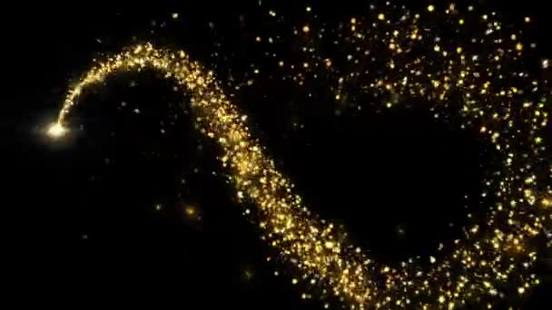 4Kゴールデンスパイラルマジックライトパーティクルテールライン クリスマスゴールドグリッター 3Dダストトレイル 爆発する花火 インテロオープナー ボッケーライト 誕生日 記念日 イベント クリスマス — ストック動画