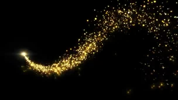 Golden Brilla Luz Mágica Línea Cola Partículas Brillos Oro Navideño — Vídeos de Stock