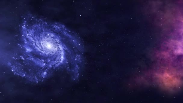 3Dナイトスカイフライスルー 星雲銀河でいっぱいのトラフな宇宙 銀河の星雲とカメラは 深い宇宙の星 惑星に飛んでいる タイトルのために Intro ロゴは明らかにします — ストック動画