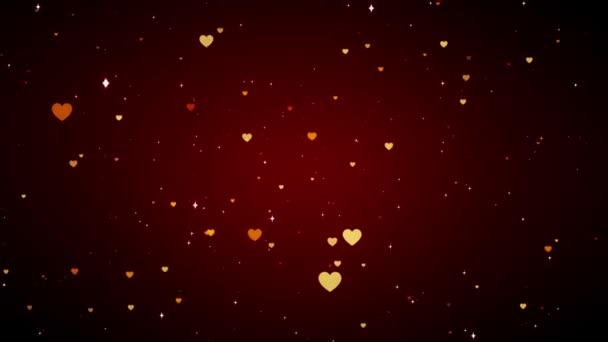 ピンクレッドの愛の心ボケ輝き粒子の背景 ボケ輝く輝くライトの心を流れると魔法のロマンチックな秋 ロマンチックな結婚記念日バレンタインデー — ストック動画