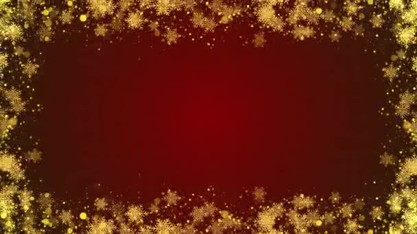 Confetti スノーフレーク ライト赤いループ 2024年 2025年 メリークリスマス ホリデー お祝いの雪のフレーク 休日のフレーム お祝い — ストック動画