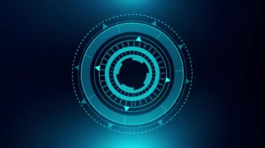 Gelecekçi Teknoloji Geleceği, Bilim Kurgu Yapay Zekası. Çember gövde başı ekran arayüzü hedef gösterge elemanı siber teknolojisi. Fütürist VR Arayüz Çemberi. Video HUD ögesi dijital.