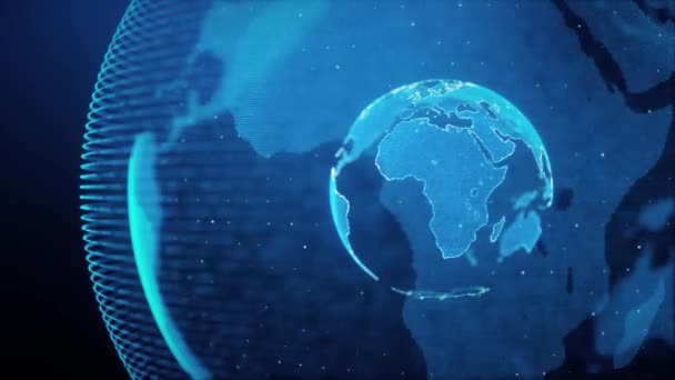 数字地球全息图世界连接爱的网络连接安全网络空间行星 未来商业和技术营销Blockhain 环绕着全球的网络空间结构 — 图库视频影像