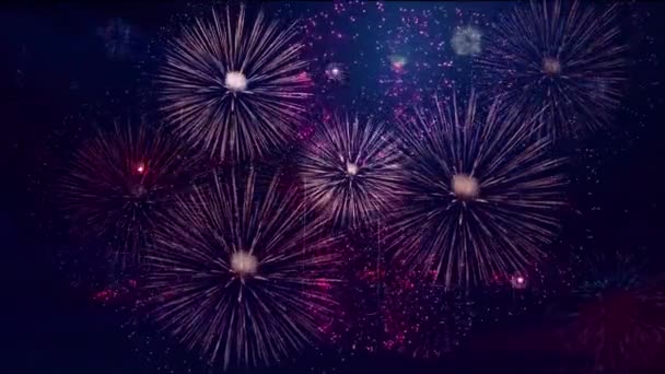 抽象的なグリッターの背景花火 クリスマスイブ 7月4日 休日のコンセプト スカイ花火大会は独立記念日を示しています ディワリ花火のお祝い クリスマス クリスマス 2024 2025年 — ストック動画