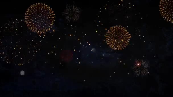 Explosão Fogos Artifício Coloridos Reais Fundo Céu Escuro Show Festival — Vídeo de Stock
