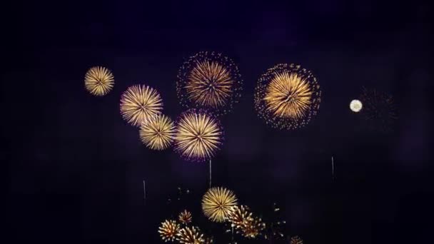 Tło Fajerwerków Impreza Światło Uroczystości Złotymi Błyszczącymi Kolorowe Błyszczące Urodziny — Wideo stockowe