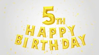 5. Doğum günün kutlu olsun Altın Balonlar Metin Dekorasyonu modaya uygun arka planda altın konfeti parlıyor. Doğum günü dilekleri, tebrik kartı, davetiye, kutlama, parti, tatil, festival dekorasyon konsepti