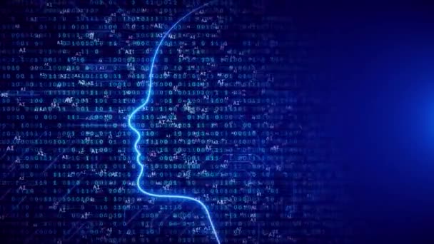 Zukünftige Technologie Maschinelles Lernen Gesicht Leiterplatte Binären Datenfluss Hintergrund Cyber — Stockvideo