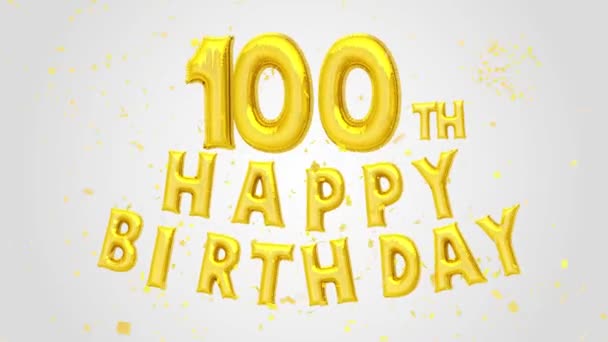 100 Happy Birthday Golden Balloons Text Dekoration Glitzert Gold Konfetti — Stockvideo