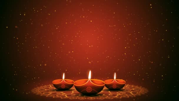 Happy Diwali Lub Deepawali Karta Dekoracyjnymi Światłami Fajerwerkami Przestrzeń Kopiowania — Wideo stockowe