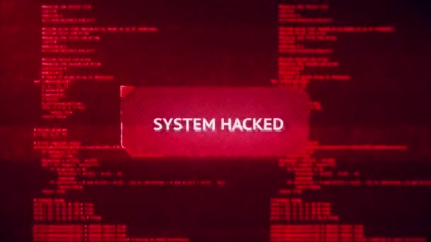 Red警告システムウイルスは ハッキングされた警告メッセージをハッキングコンピュータのセキュリティ侵害をハッキングします ハッカー攻撃 サイバーセキュリティ 情報保護 データ侵害コンセプト ハッキングされた詐欺 — ストック動画