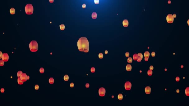 Flying Sky Burning Flame Lanterns Seamless Pattern Loop Animation Background — Stock Video